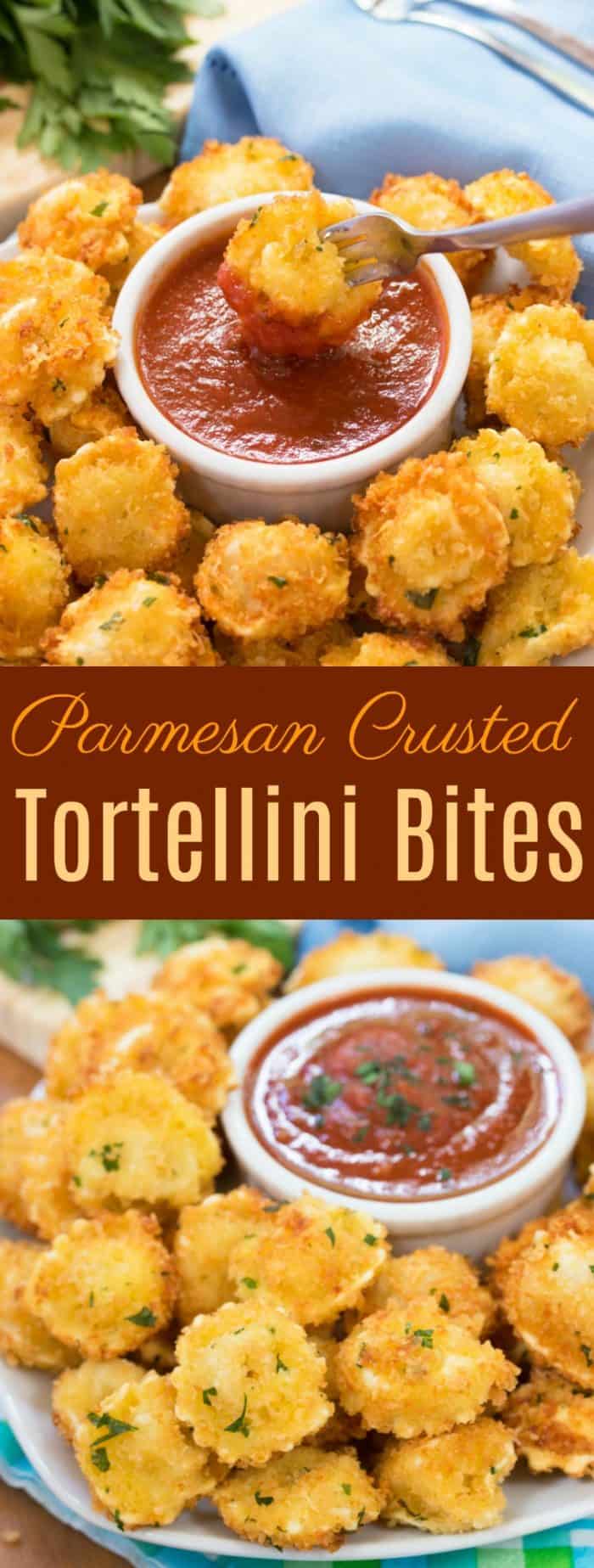 Cheese-filled tortellini that’s surrounded by a crispy Parmesan crust, fried to golden perfection and dipped in warm marinara sauce. Parmesan Crusted Tortellini Bites