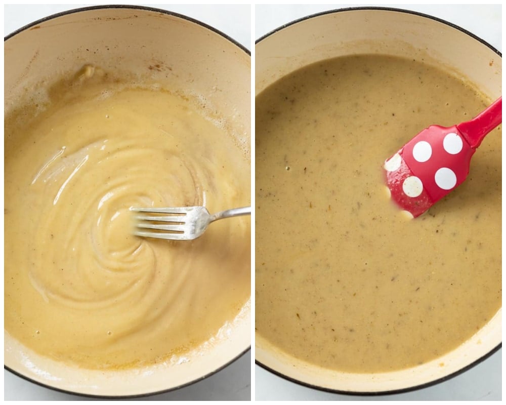 Making a roux into a gravy for Pork Chops with Gravy.