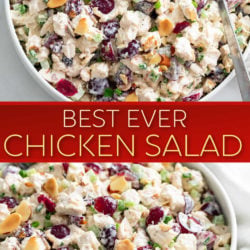 A collage of Chicken Salad in a white bowl.